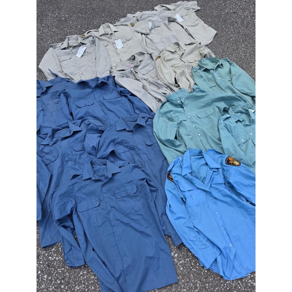 Vintage Lot 18 Canadian Military Work Shirts M-L Blue Tan Green RCMP Saskatoon